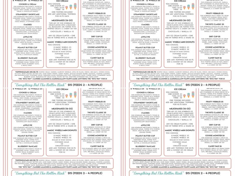 Ritz Eats & Sweets Menu