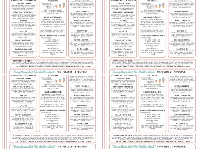 Ritz Eats & Sweets Menu