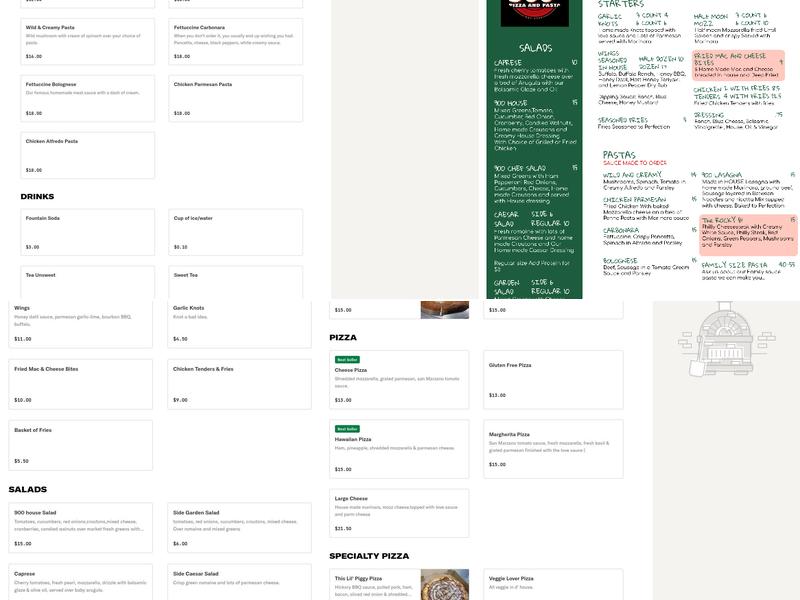 900º Pizza and Pasta Menu