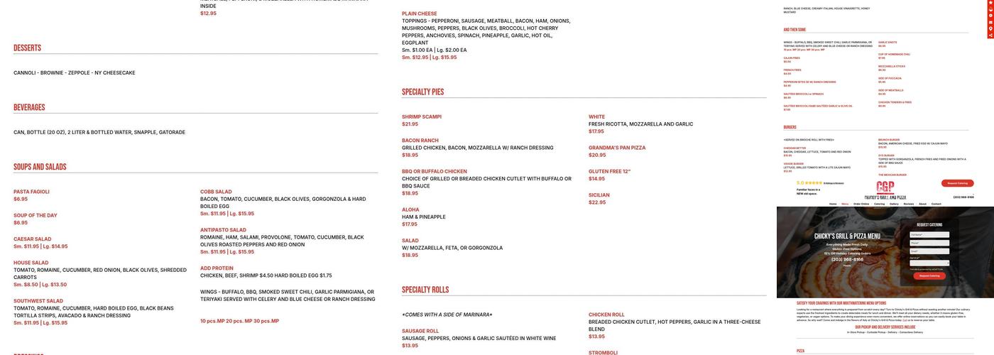 Chicky's Grill & Pizza Menu