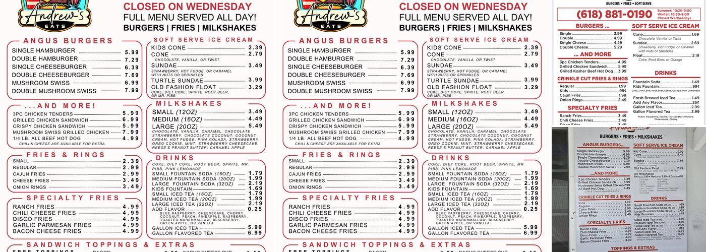 Andrew's Eats Menu