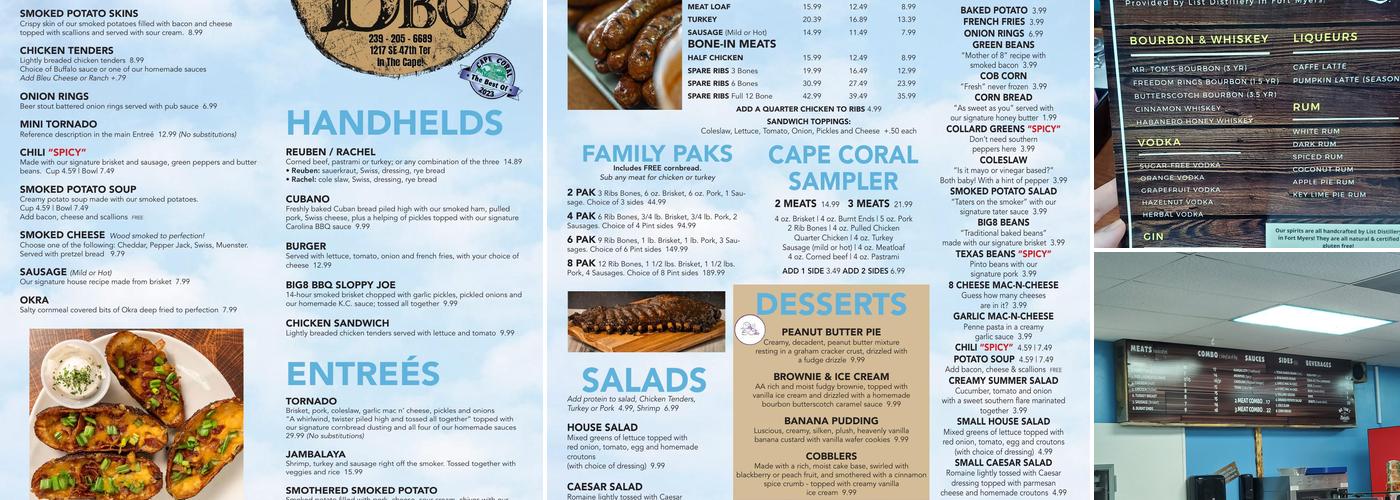 BIG8 BBQ Menu