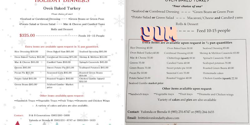B & B Generations Menu
