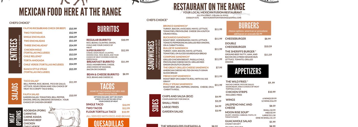 Restaurant on the Range Menu
