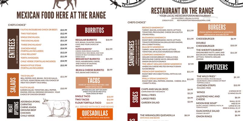 Restaurant on the Range Menu