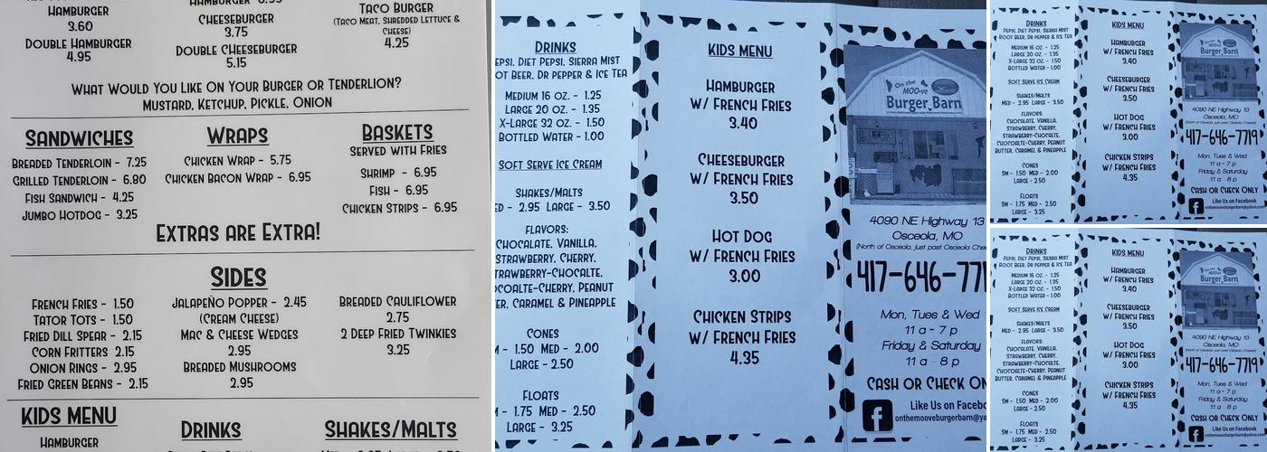 On The Moo-ve Burger Barn Menu