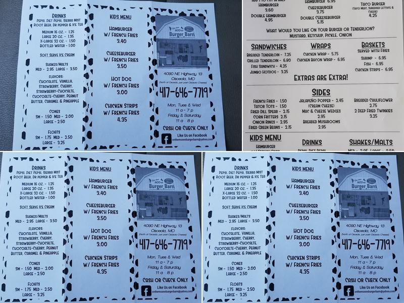 On The Moo-ve Burger Barn Menu