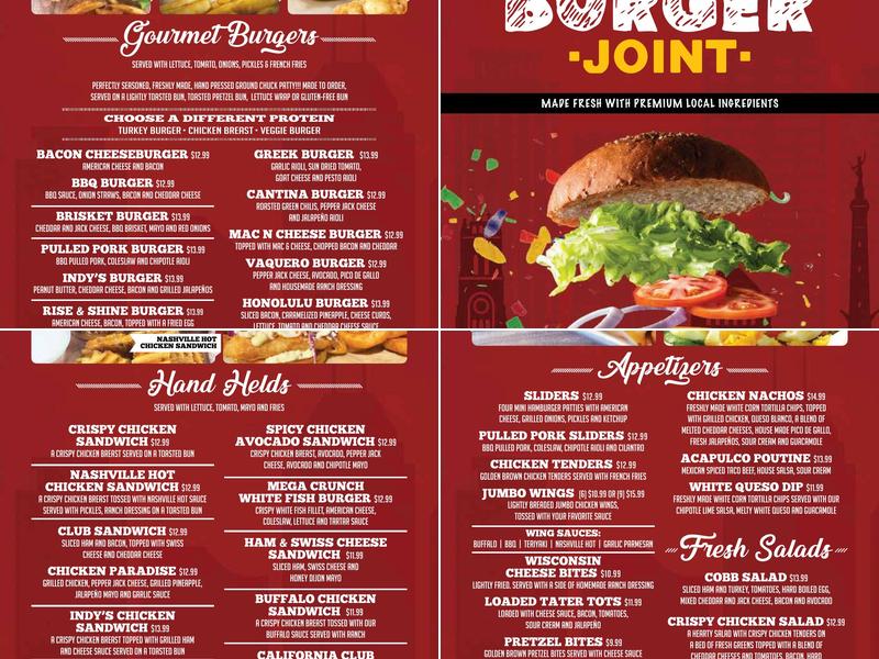 Indy's Burger Joint Menu