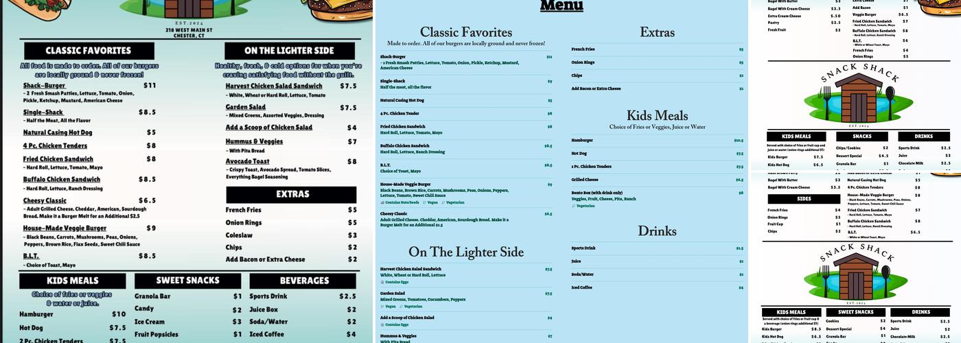 Snack Shack Menu