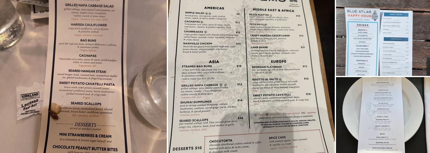 Blue Atlas Restaurant and Market Menu