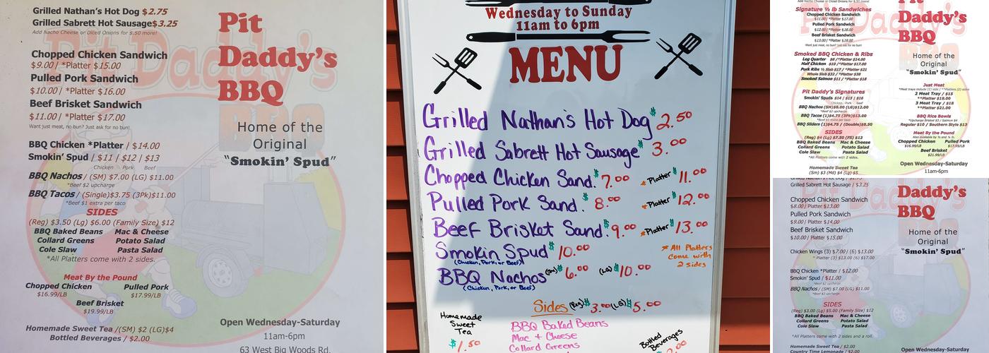 Pit Daddy's BBQ Menu