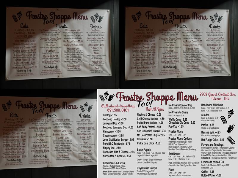 Frostee Shoppe, Too! - Vienna Menu