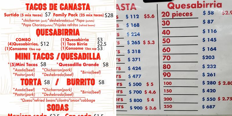 Tacos de Canasta Los Mas Buscados Menu