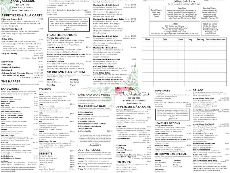The Little Mustard Seed Tearoom Menu