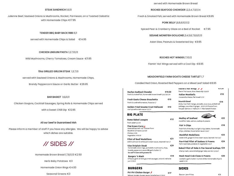 Roches Bar Menu