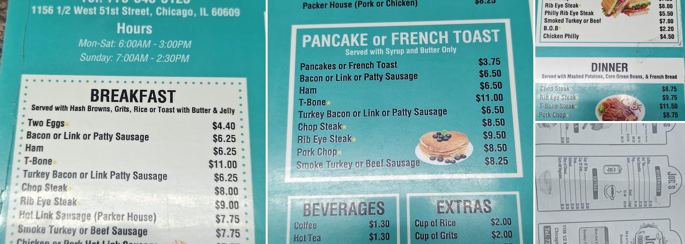 Joe's Grill Original #1 Menu