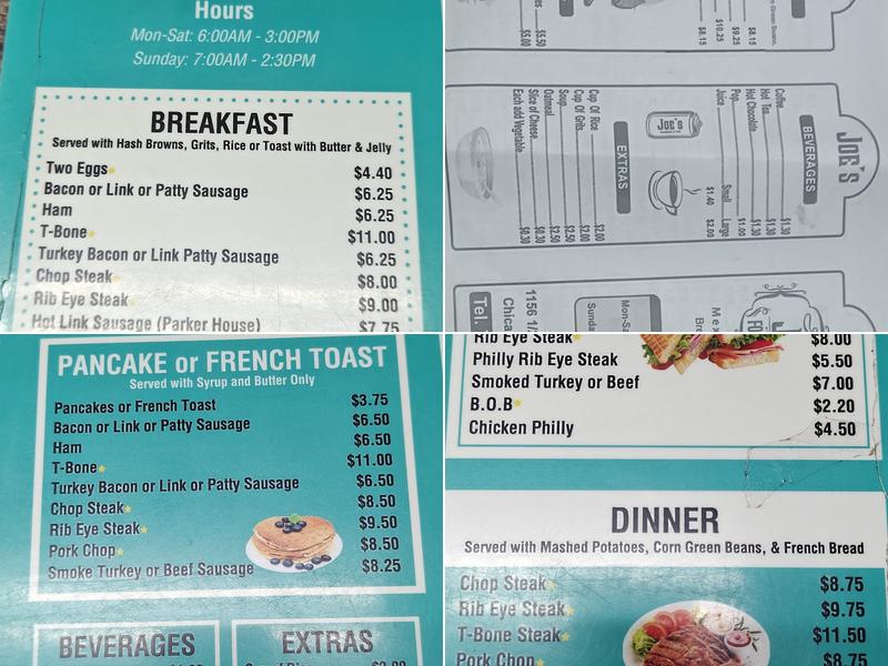 Joe's Grill Original #1 Menu