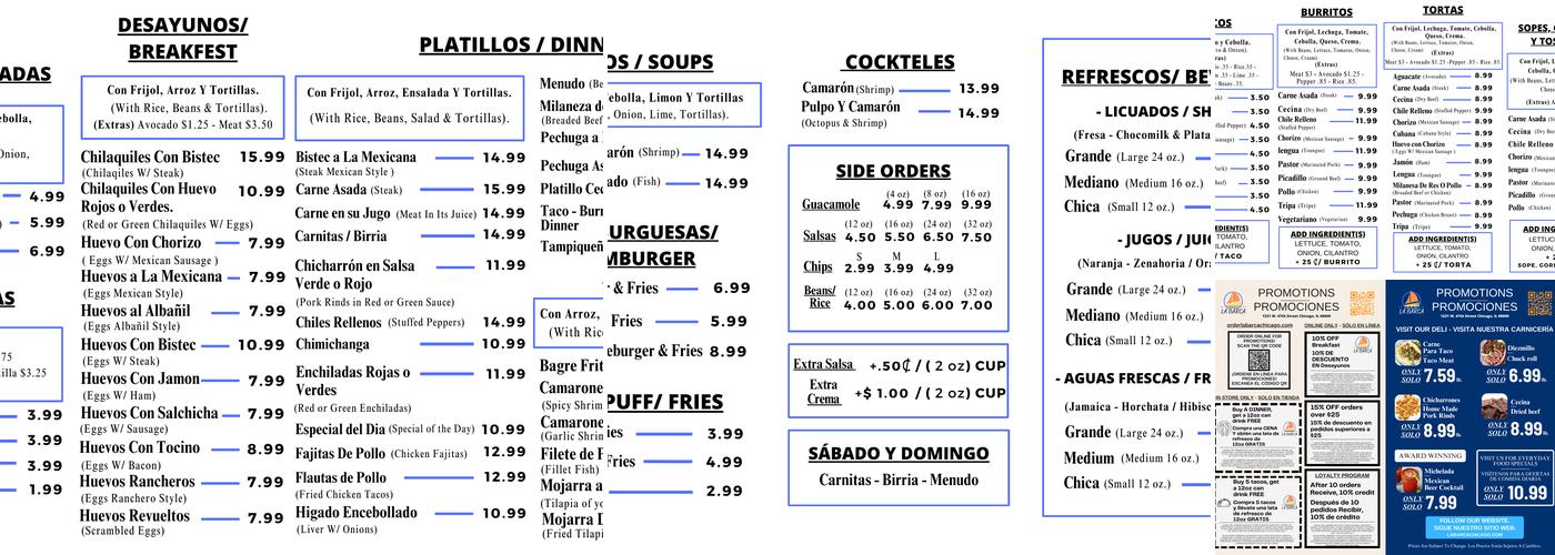 La Barca Restaurant Menu