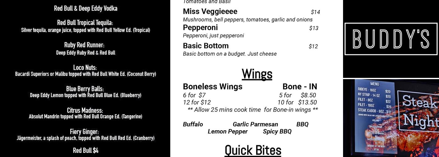BUDDY'S Houston Menu