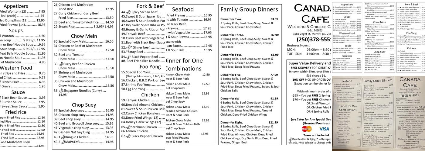 Canada Cafe Menu