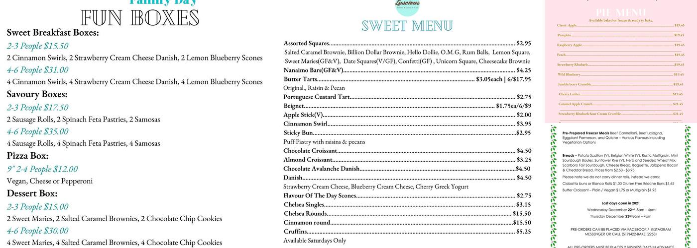 Luscious Bakery Eatery Cafe Inc. Menu