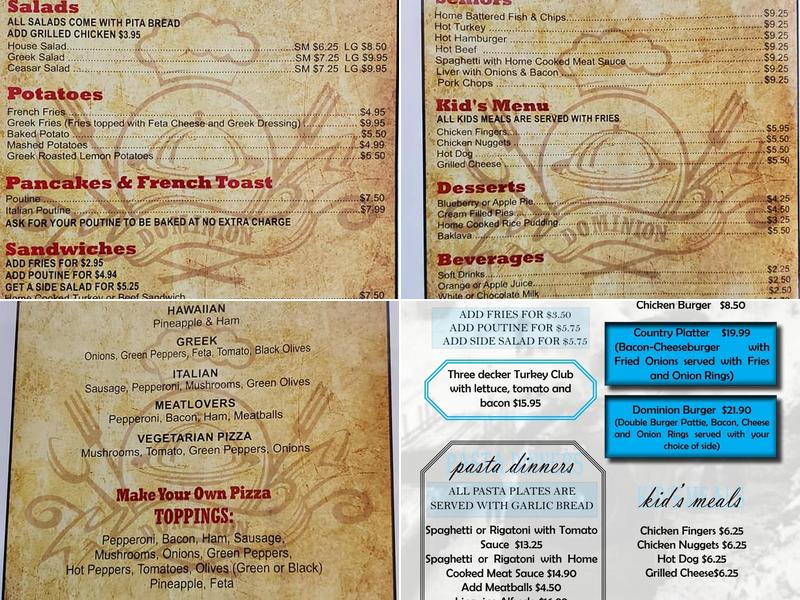 Dominion Family Restaurant Menu