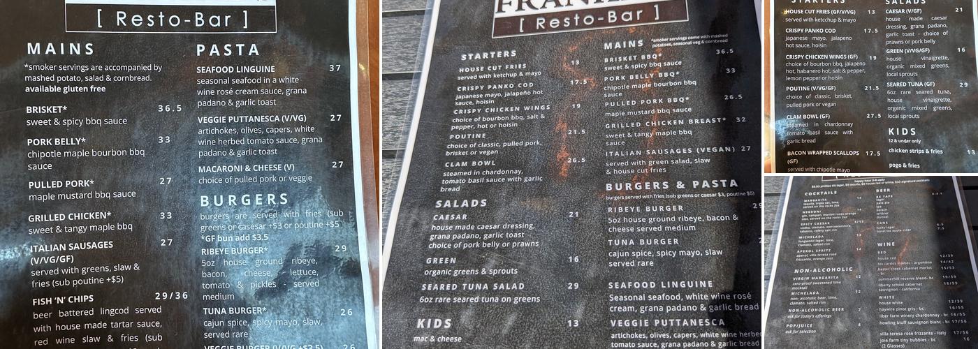 Frankie's Resto-Bar Restaurant Menu