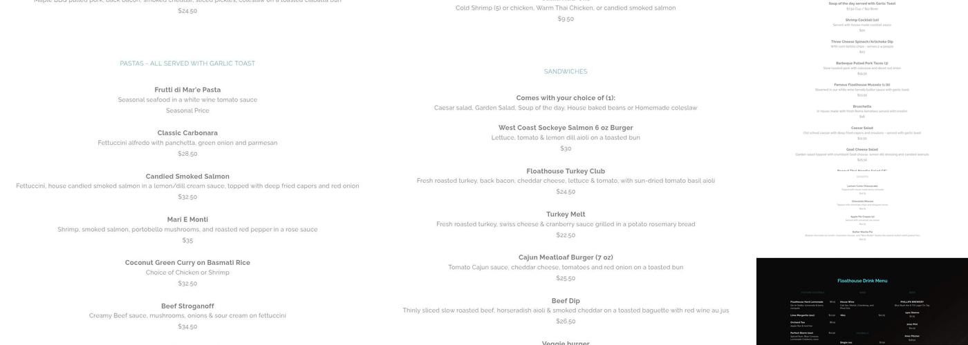 Floathouse Restaurant Menu