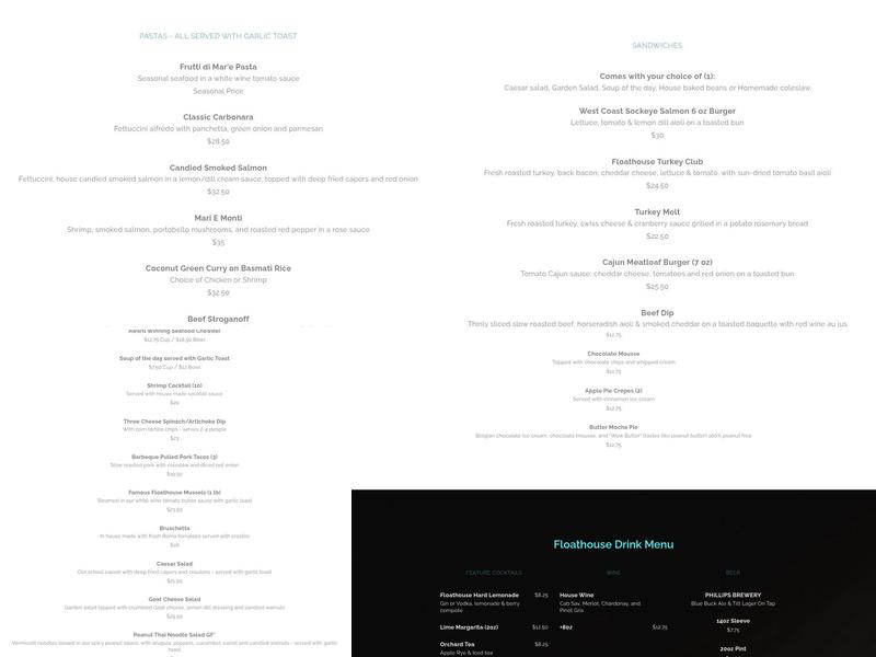 Floathouse Restaurant Menu