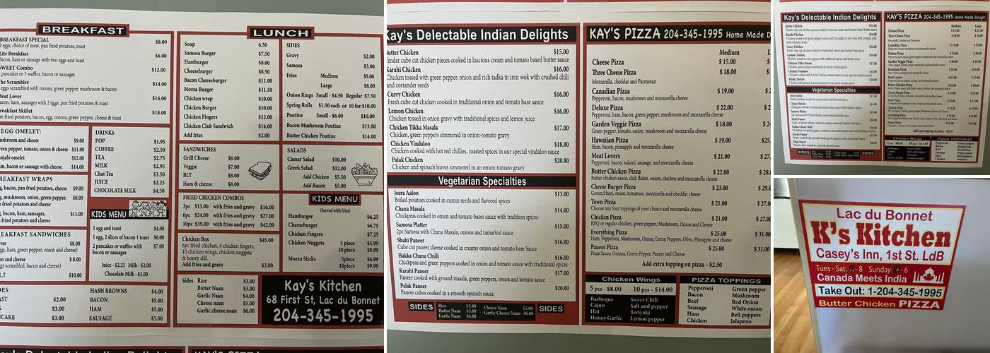 Kays Kitchen Menu