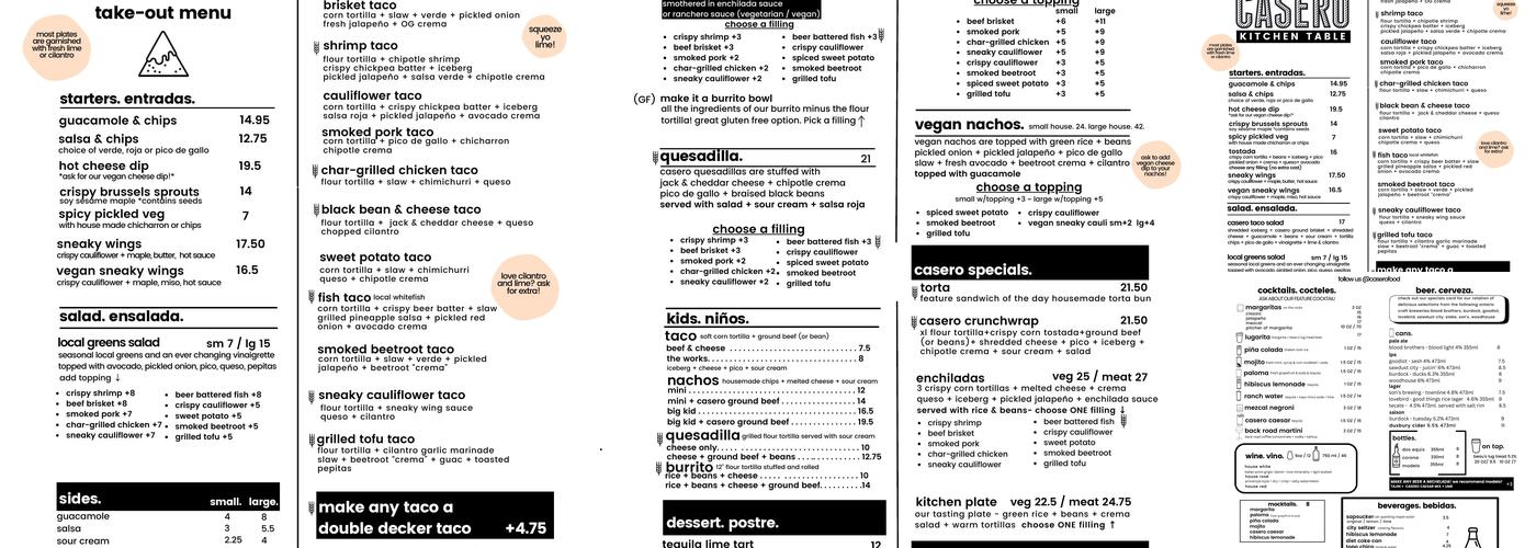 Casero Taco Bus Menu
