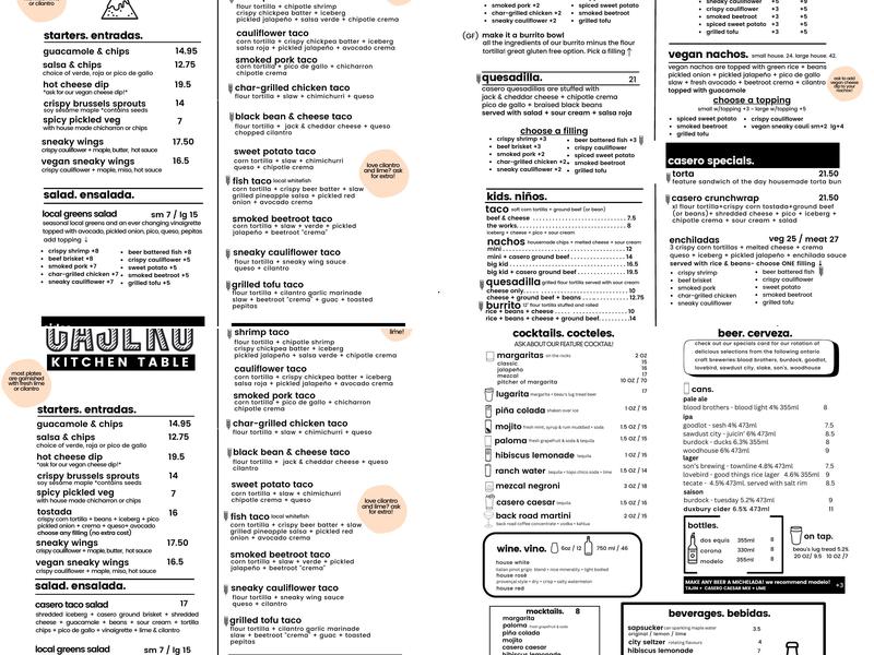 Casero Taco Bus Menu