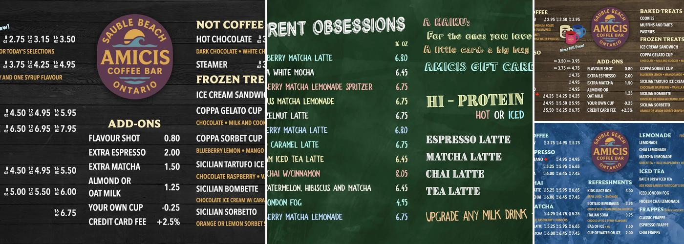 Amicis Coffee Bar Menu