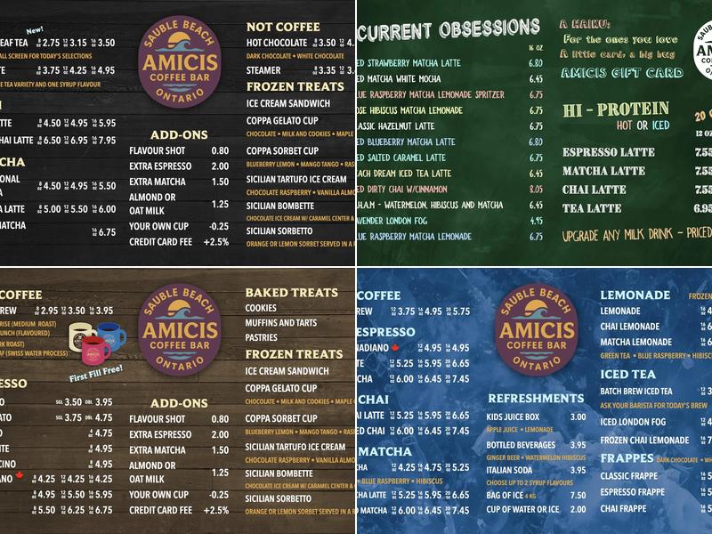 Amicis Coffee Bar Menu