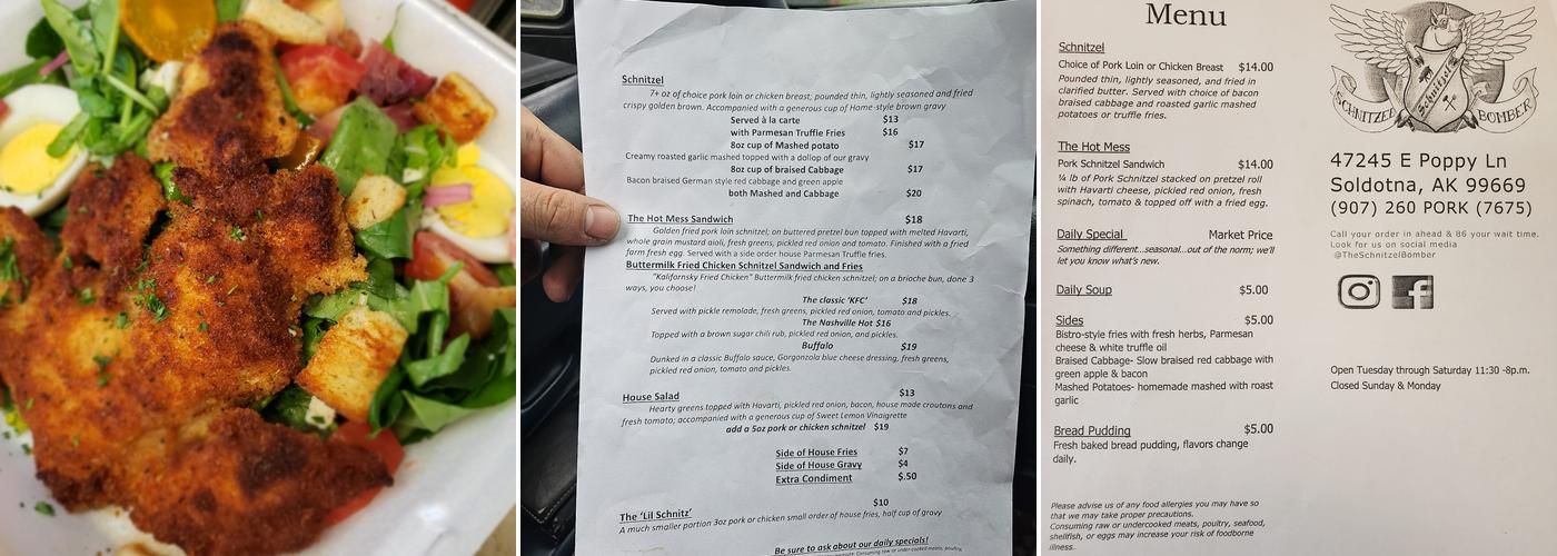 The Schnitzel Bomber Menu