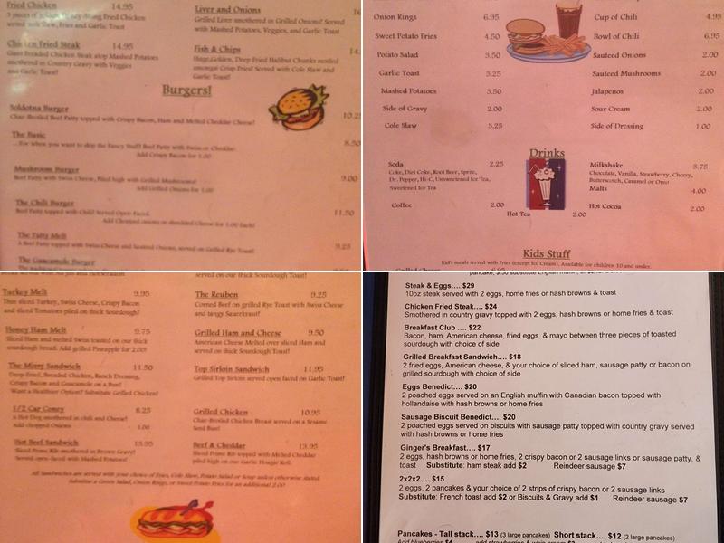 Ginger's Restaurant Menu