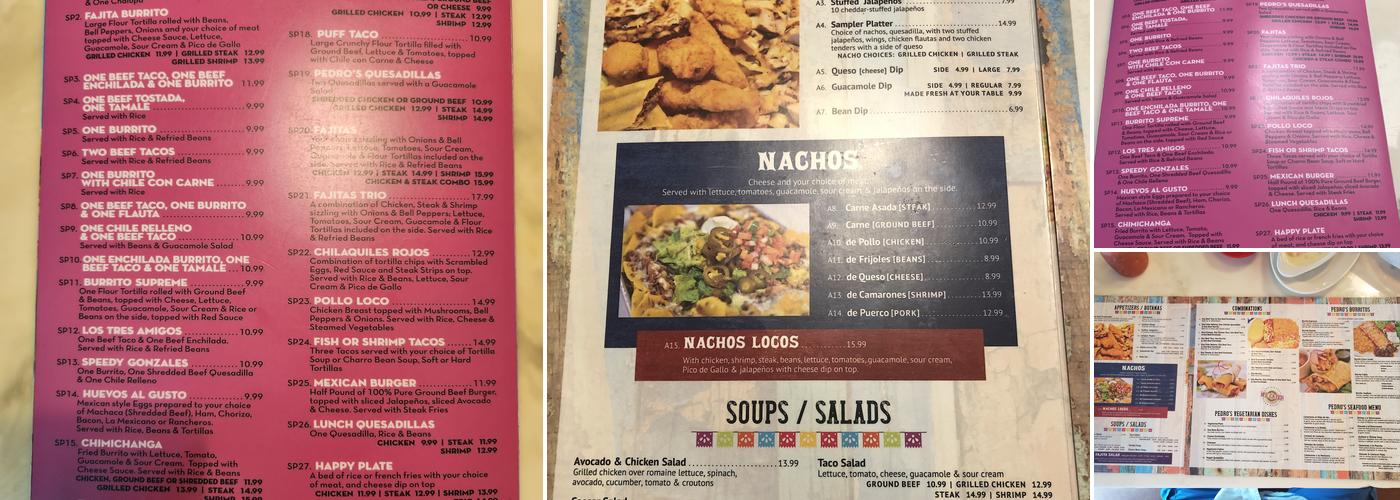 Pedros Tacos & Tequila Bar Menu