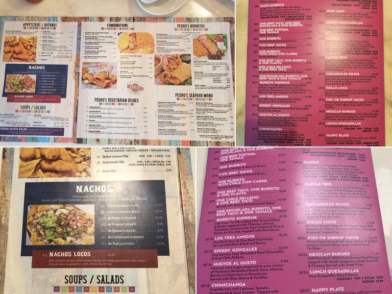 Pedros Tacos & Tequila Bar Menu
