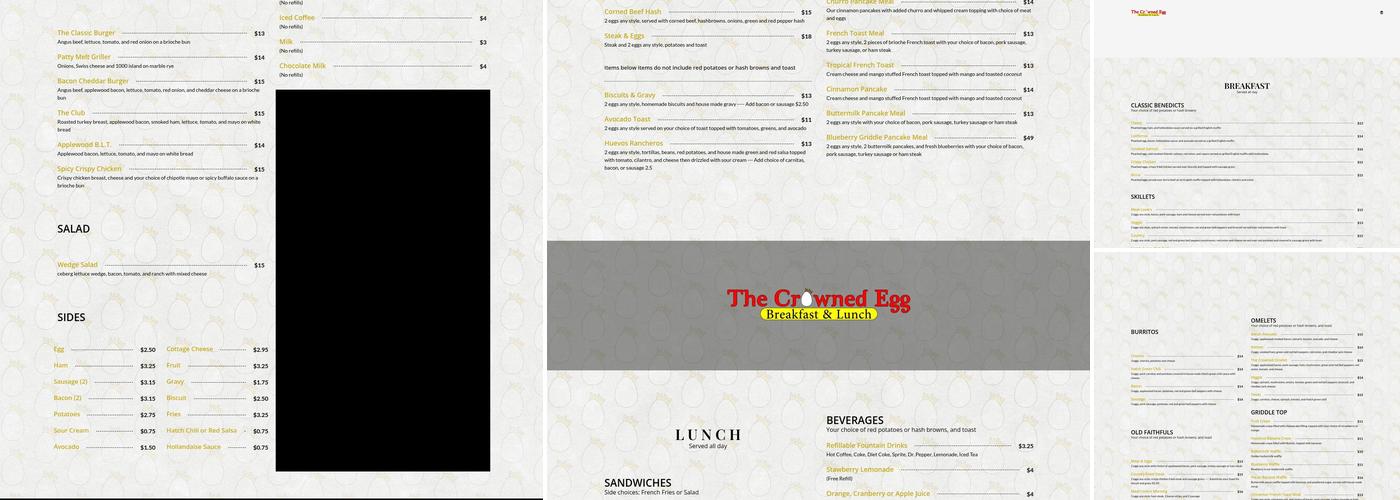 The Crowned Egg Menu