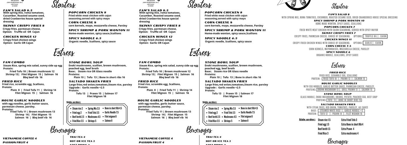 District 5 Fam's Kitchen Menu