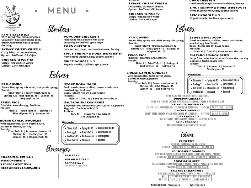 District 5 Fam's Kitchen Menu