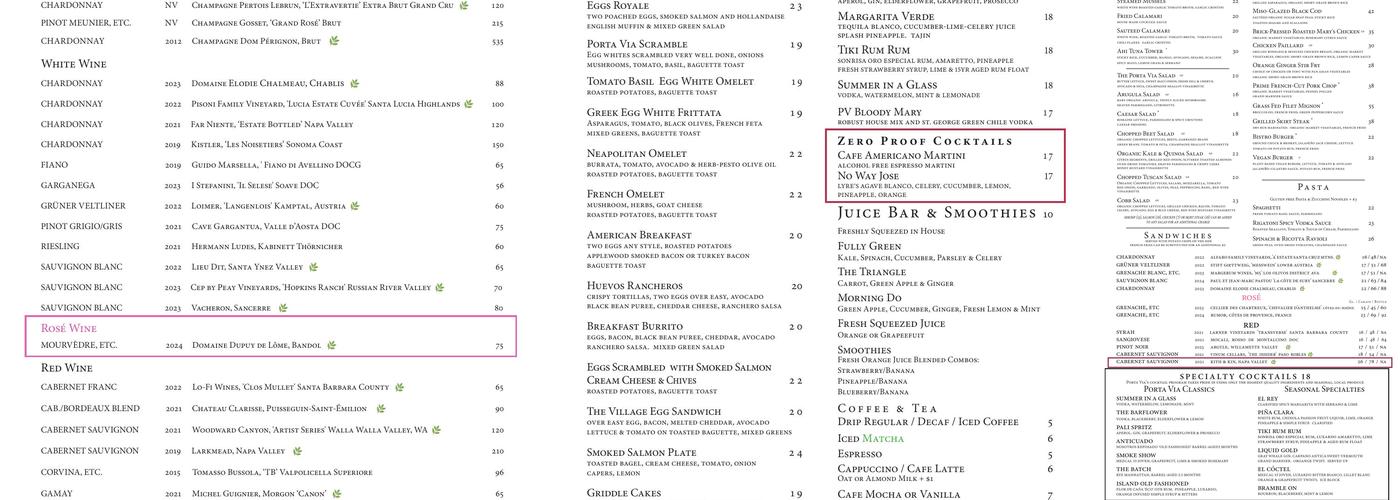 Porta Via Calabasas Menu