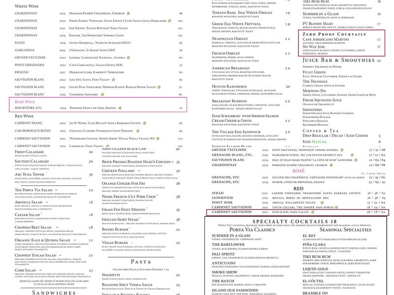 Porta Via Calabasas Menu