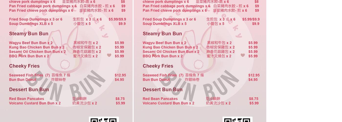 Cheeky Cheeky Bun Bun Menu