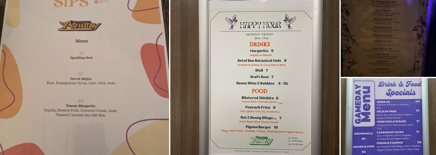 Darling Aviary Menu
