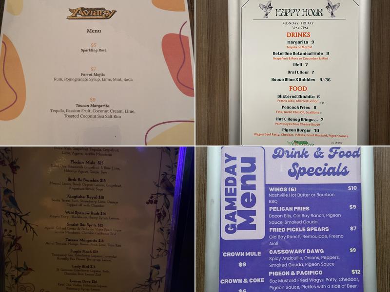 Darling Aviary Menu