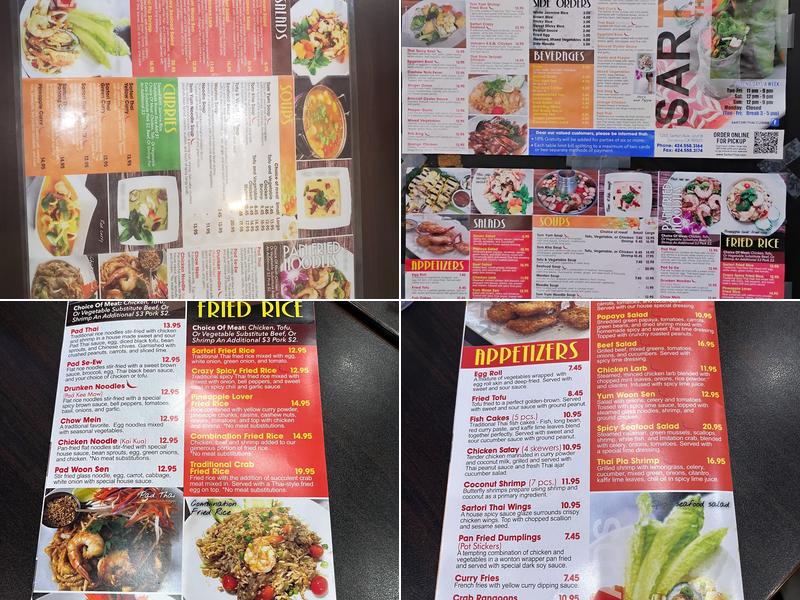 Sartori Thai Cuisine Menu
