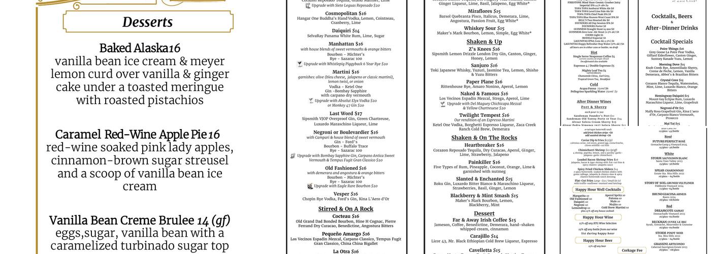 The Tavern at Zaca Creek Menu
