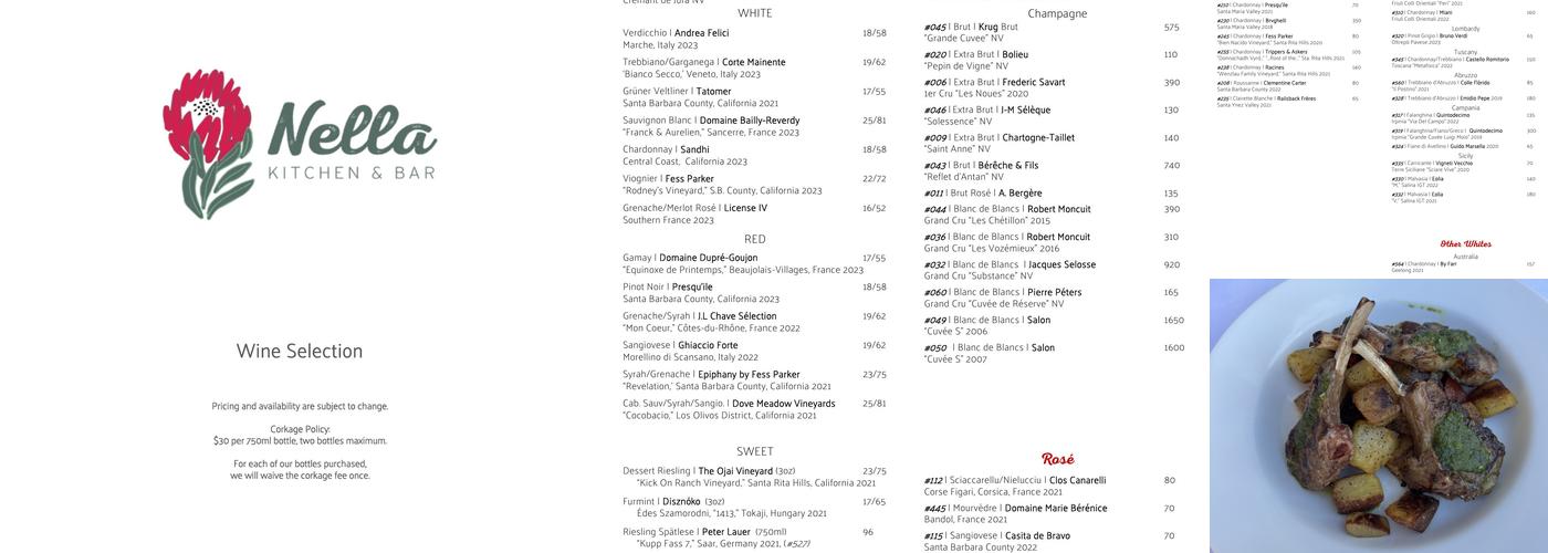 Nella Kitchen & Bar Menu