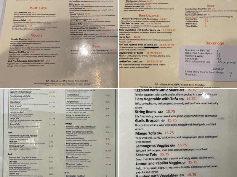 New Burma Menu